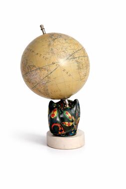 Stone Elephant World Globe on Painted on Marble Base Art Deco. Rare. Read